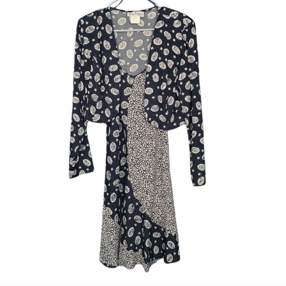 Vintage 90s Funky Two Piece Mini Dress Cropped Jacket Set S